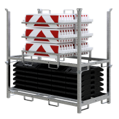 SET | with 30 traffic panels and accessories | on top part and storage and transport pallet | with foil RA1/A, red/white | on both sides arrowed | BASt turn traffic panel